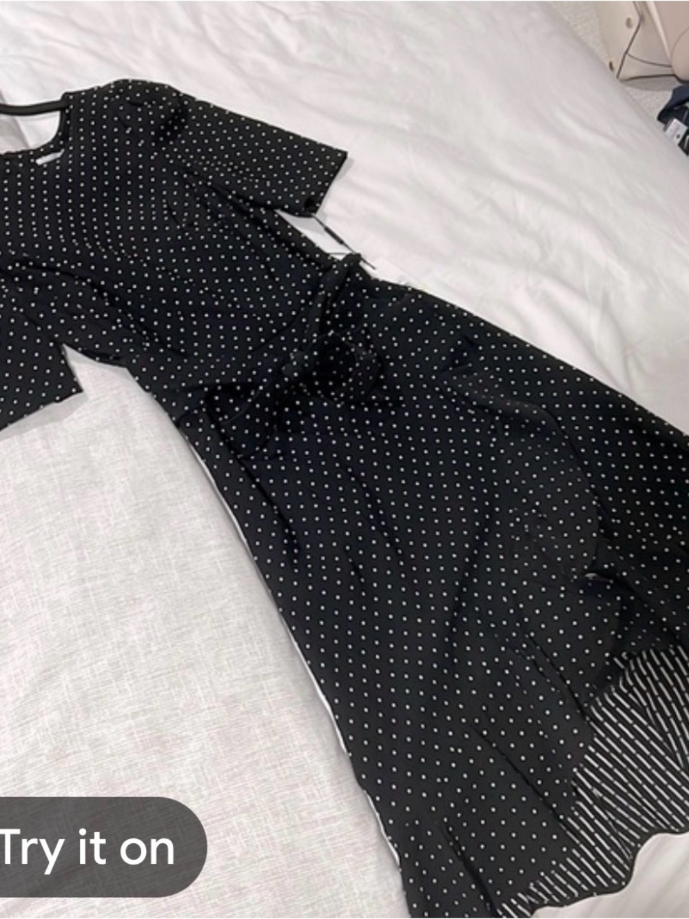 Calvin Klein Black Midi Dress with White Polka Dots